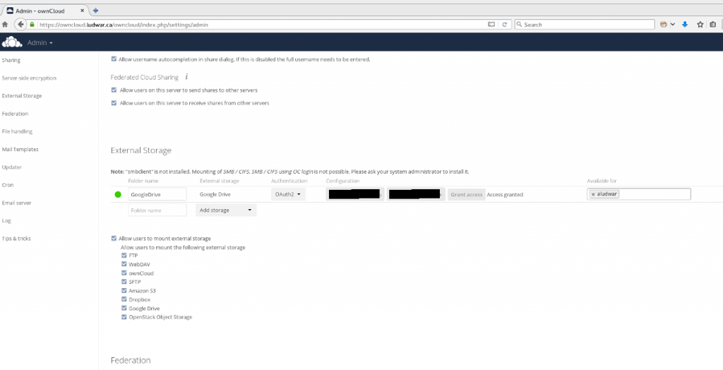 ownCloud external storage